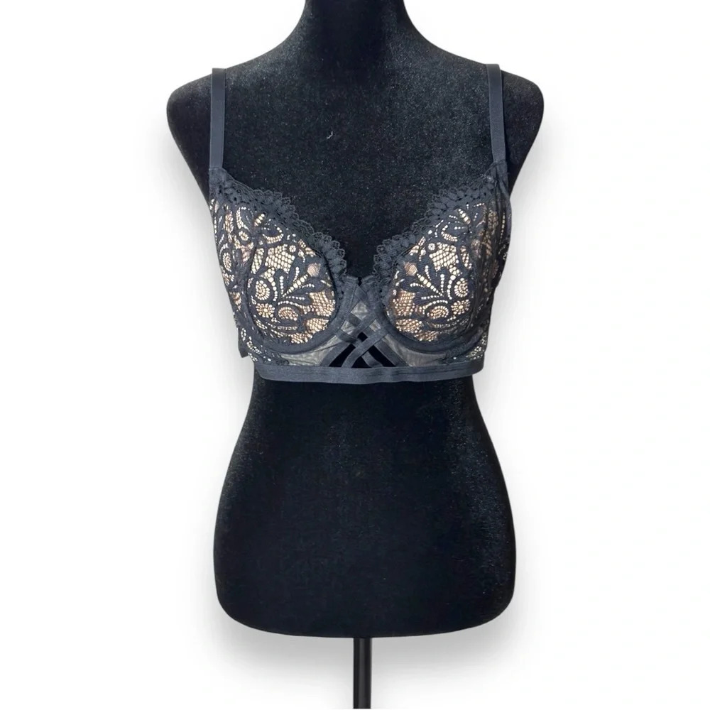 Adore Me NWOT Diara Contour Sexy Lace Black and Nude Underwire 36D Balconette - Picture 10 of 15